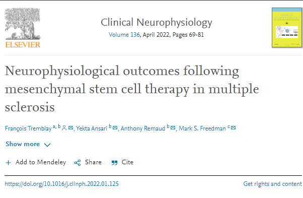 間充質(zhì)干細(xì)胞治療多發(fā)性硬化癥后的神經(jīng)生理學(xué)結(jié)果