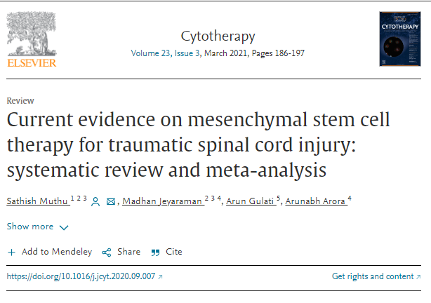 間充質干細胞治療創傷性脊髓損傷的當前證據