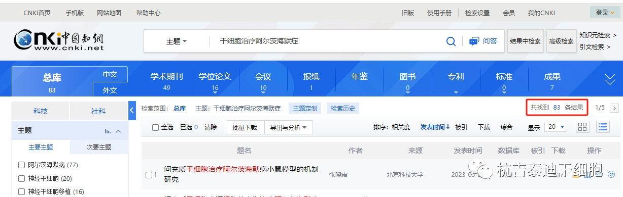 國內(nèi)干細(xì)胞治療阿爾茨海默癥的研究進(jìn)展