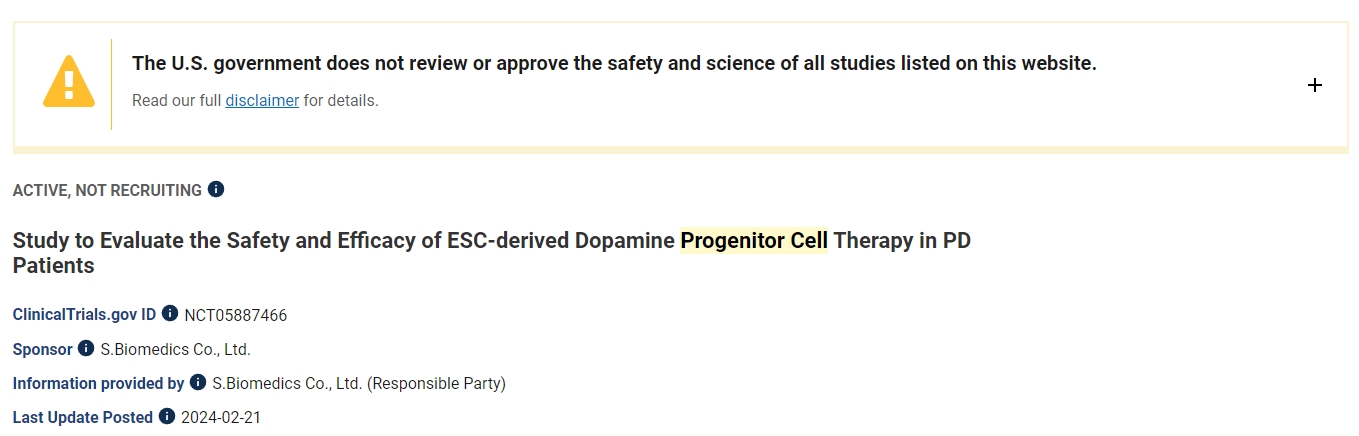 評估 ESC 衍生的多巴胺祖細(xì)胞療法對 PDP 患者的安全性和有效性的研究