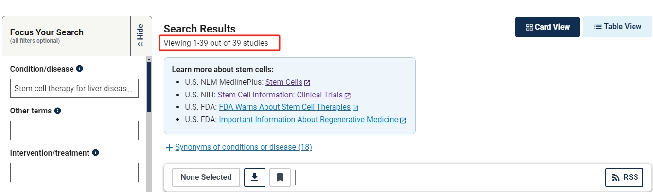 干細(xì)胞治療肝病的臨床研究項目有39項 干細(xì)胞治療肝病的臨床研究項目有39項
