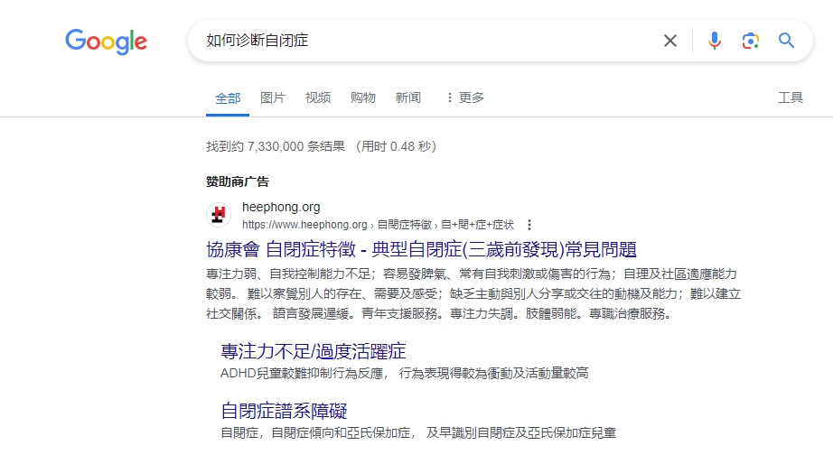 如果你用谷歌搜索“如何診斷自閉癥?” 如果你用谷歌搜索“如何診斷自閉癥?”