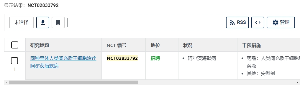 同種異體人類間充質干細胞治療阿爾茨海默病