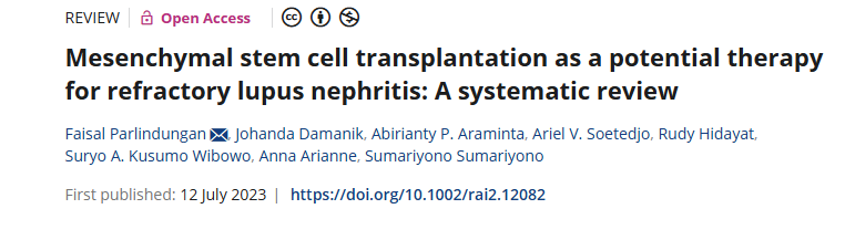 《間充質干細胞移植作為難治性狼瘡性腎炎的潛在治療方法：系統評價》