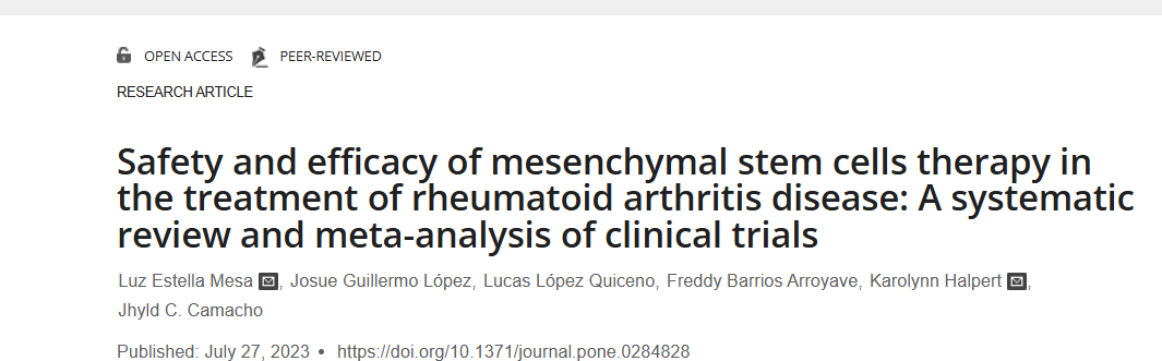 《間充質(zhì)干細胞治療類風濕關(guān)節(jié)炎疾病的安全性和有效性：臨床試驗的系統(tǒng)評價和薈萃分析》