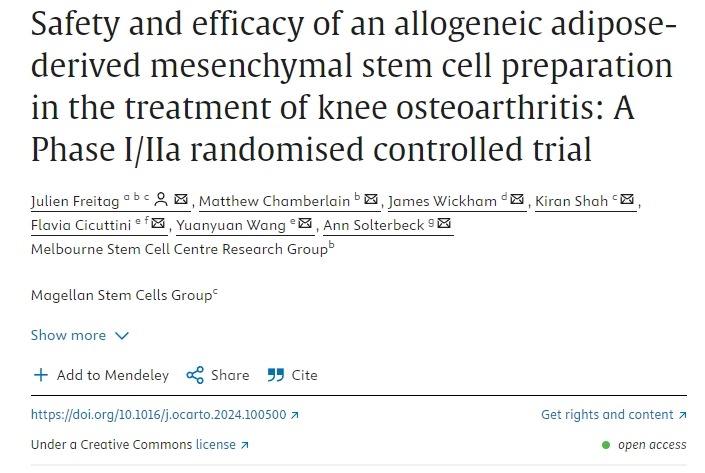 同種異體脂肪間充質干細胞制劑治療膝關節骨關節炎的安全性和有效性I/IIa期隨機對照試驗