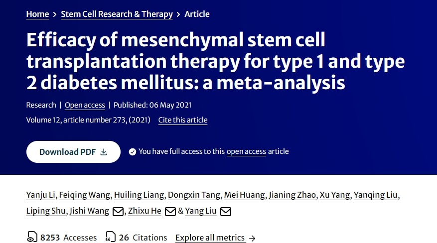 間充質(zhì)干細胞移植治療1型和2型糖尿病療效的薈萃分析