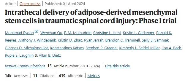 鞘內(nèi)注射脂肪間充質(zhì)干細(xì)胞治療創(chuàng)傷性脊髓損傷:I期臨床試驗(yàn)
