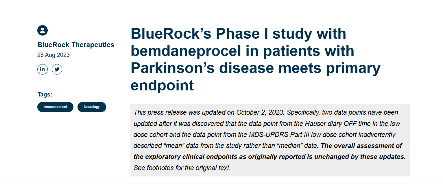 馬薩諸塞州劍橋的生物技術公司 BlueRock Therapeutics 開展,試驗為參與者提供了源自人類 ES 細胞的 A9 祖細胞 馬薩諸塞州劍橋的生物技術公司 BlueRock Therapeutics 開展,試驗為參與者提供了源自人類 ES 細胞的 A9 祖細胞