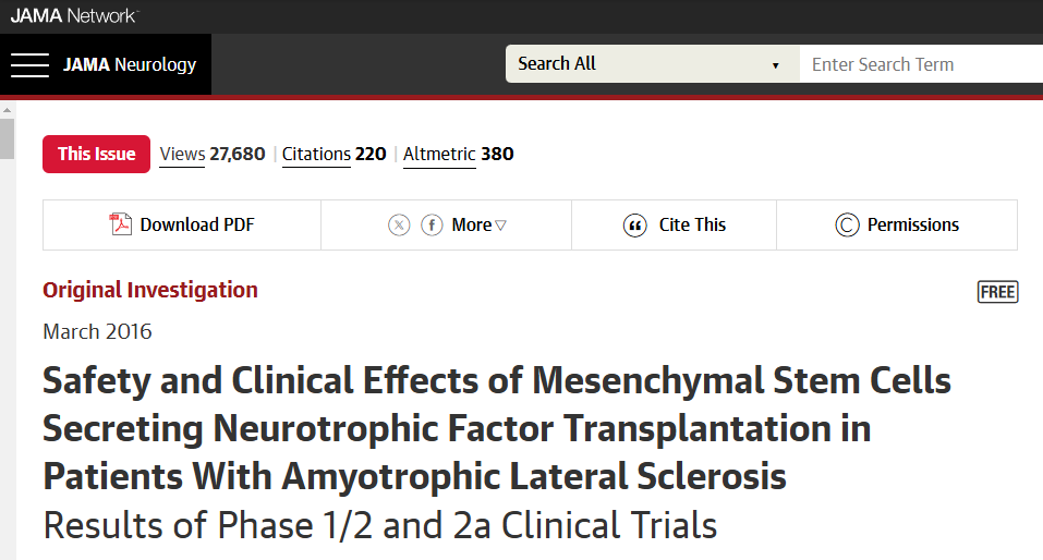 間充質干細胞移植治療肌萎縮側索硬化癥的安全性及臨床效果1/2 期和 2a 期臨床試驗結果