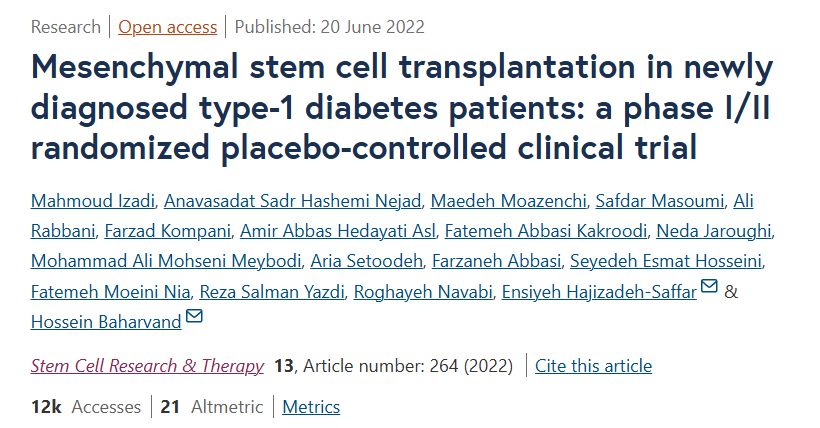 新診斷的 1 型糖尿病患者的間充質(zhì)干細胞移植：一項 I/II 期隨機安慰劑對照臨床試驗
