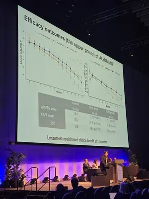 在澳大利亞墨爾本舉行的 PACTALS 2025 國際 ALS 大會上，CorestemChemon 公司展示了其“Neuronata-R”產品（圖片來源：CorestemChemon）。