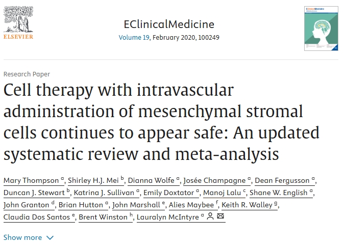 間充質基質細胞血管內給藥的細胞療法仍然被認為是安全的：最新的系統評價和薈萃分析