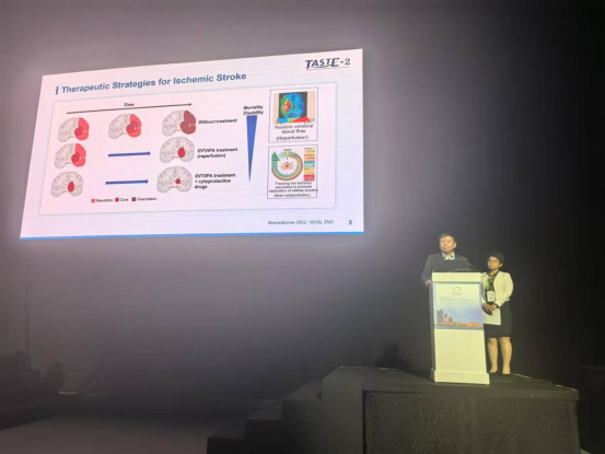 北京天壇醫院王擁軍教授與王春娟教授代表研究團隊在世界卒中大會現場介紹TASTE-2研究最新發現