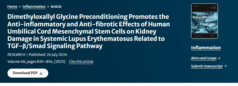 二甲基草酰甘氨酸預處理促進人臍帶間充質干細胞對系統性紅斑狼瘡腎臟損傷的抗炎和抗纖維化作用與TGF-β/Smad信號通路相關