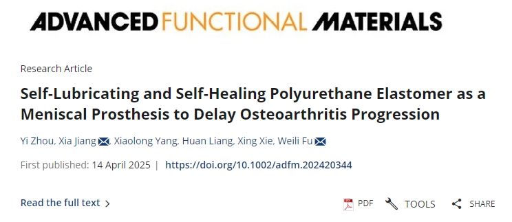 自潤滑和自修復聚氨酯彈性體作為半月板假體可延緩骨關節炎進展
