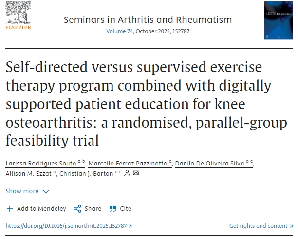 自我指導與監督運動療法計劃結合數字化支持患者教育治療膝關節骨性關節炎：一項隨機、平行組可行性試驗
