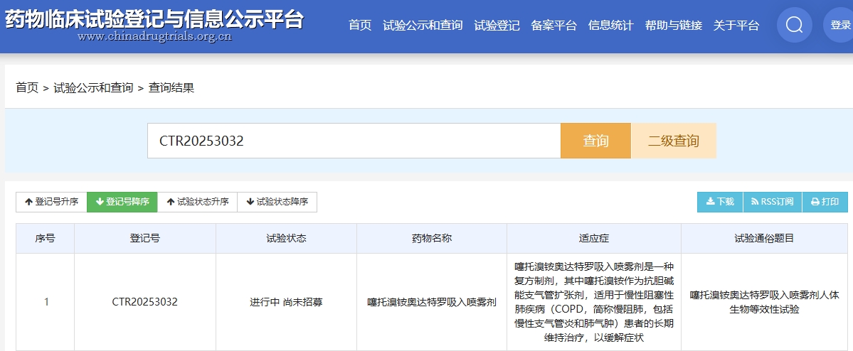 噻托溴銨奧達特羅吸入噴霧劑