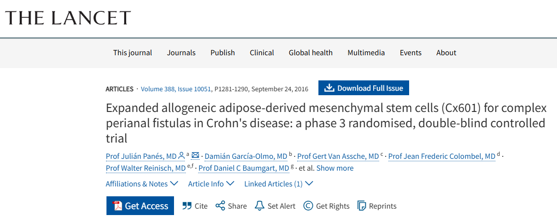 擴增同種異體脂肪間充質(zhì)干細胞（Cx601）治療克羅恩病復(fù)雜肛周瘺：一項3期隨機雙盲對照試驗