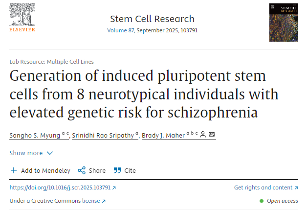 從8名具有精神分裂癥遺傳風險升高的神經正常個體中生成誘導多能干細胞