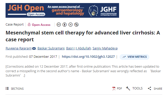 間充質干細胞治療晚期肝硬化：病例報告