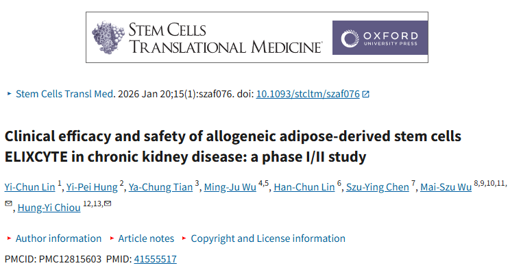 干細(xì)胞治療慢性腎病II期新數(shù)據(jù)：低劑量方案安全且能穩(wěn)定改善腎功能